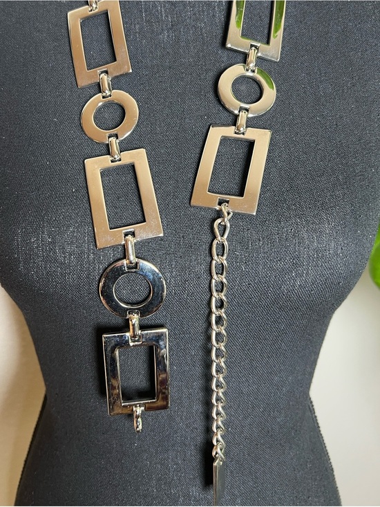 ESCADA Women\'s Vtg Designer Silver Tone Metal ChainLink Circle Rectangle Belt main image 8